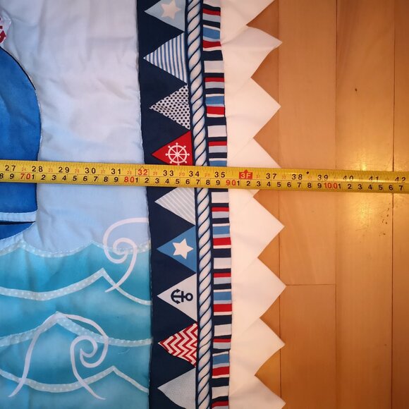 Homemade Kids 37"x 45" Quilt w/ Clouds, Boat & Whale in Blue w/ White Edging - Picture 3 of 4